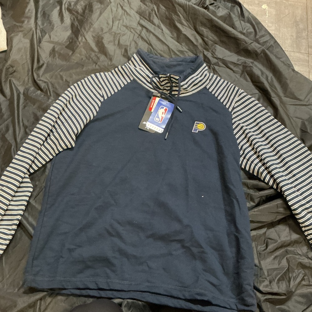 NBA Navy and White Striped Sleeve Pullover
